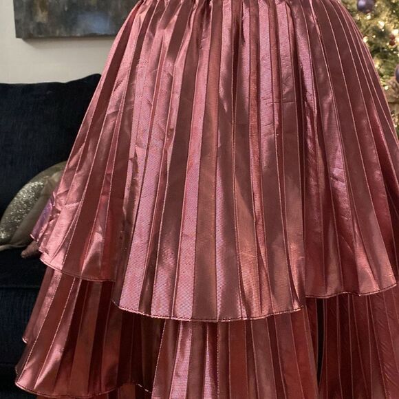 Tanya Taylor Elegant Pink  metallic Tiered Skirt, US8 - Picture 7 of 9